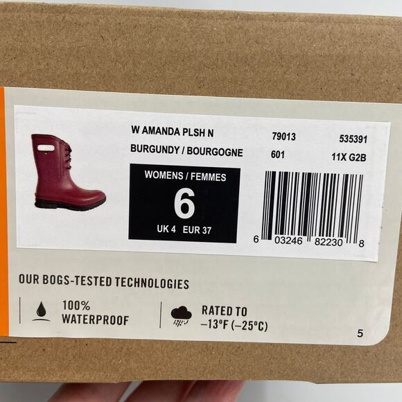 BOGS Amanda Boots Size 6 Burgundy Red Faux Shearling Lined Waterproof Rubber - Picture 11 of 14
